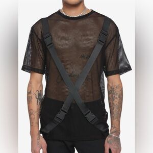Hot Topic Black Fishnet Mesh Top with Strap Details